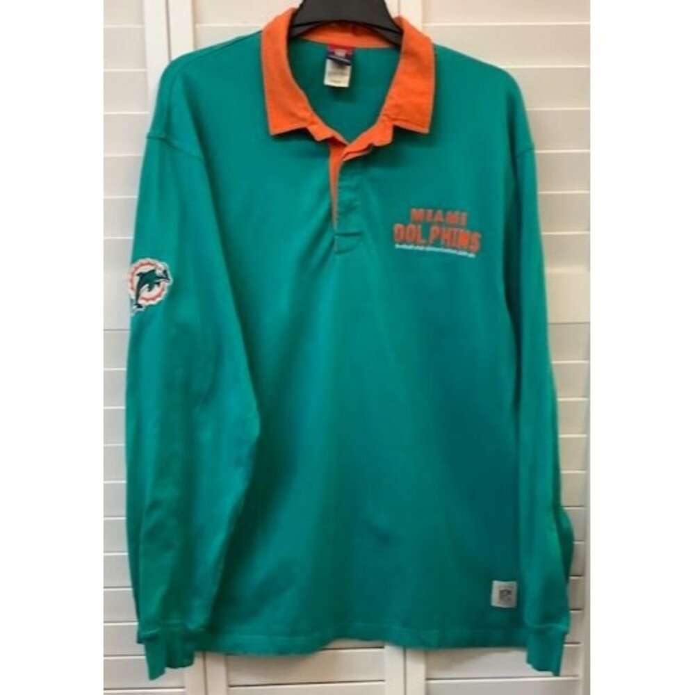 Vintage Miami‎ Dolphins NFL Gridiron Classic Long Sleeve Polo Shirt L/G 100%...